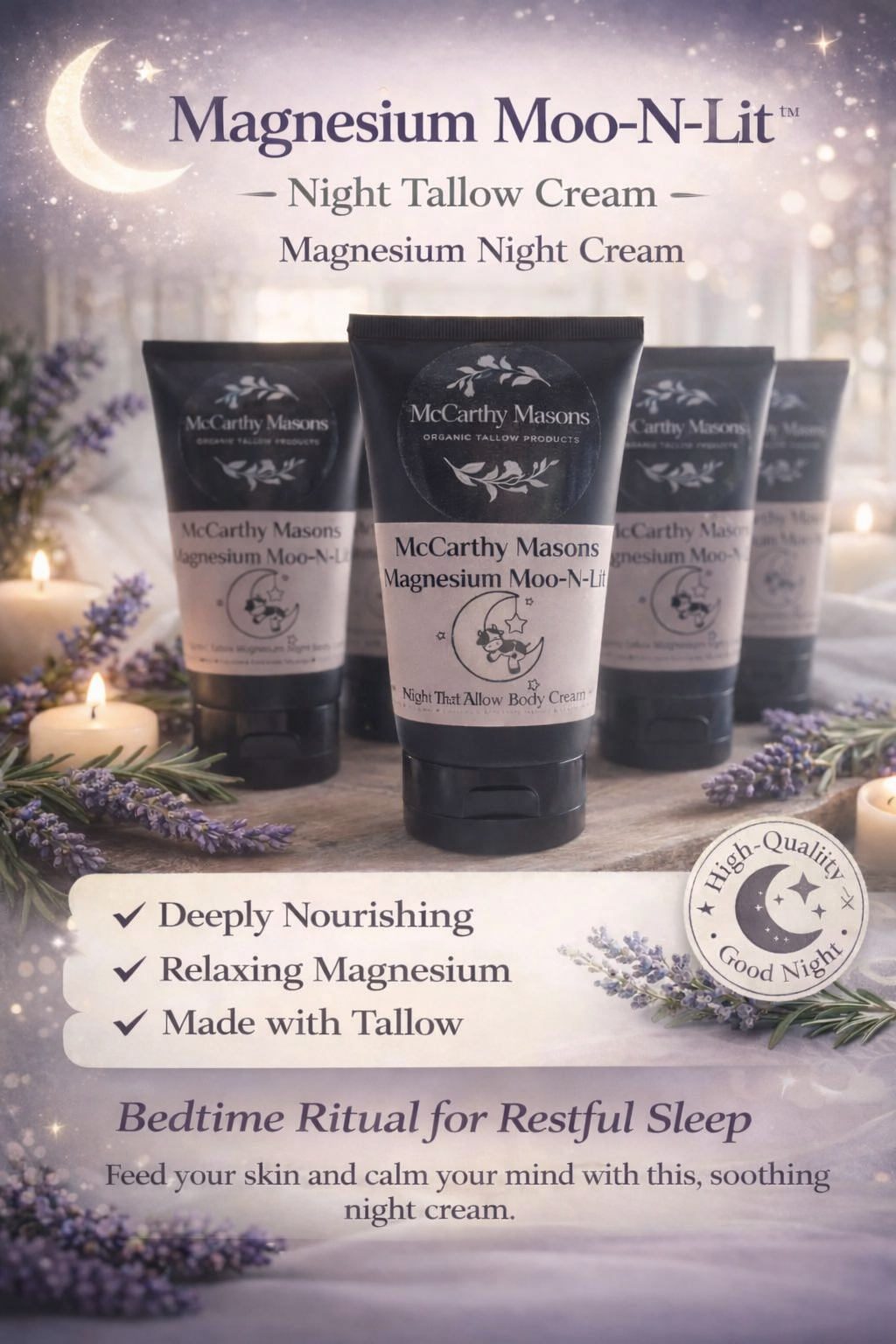 Magnesium Moo-N-Lit Lavender Night Tallow Cream – Magnesium Body Cream for Relaxation & Deep Hydration